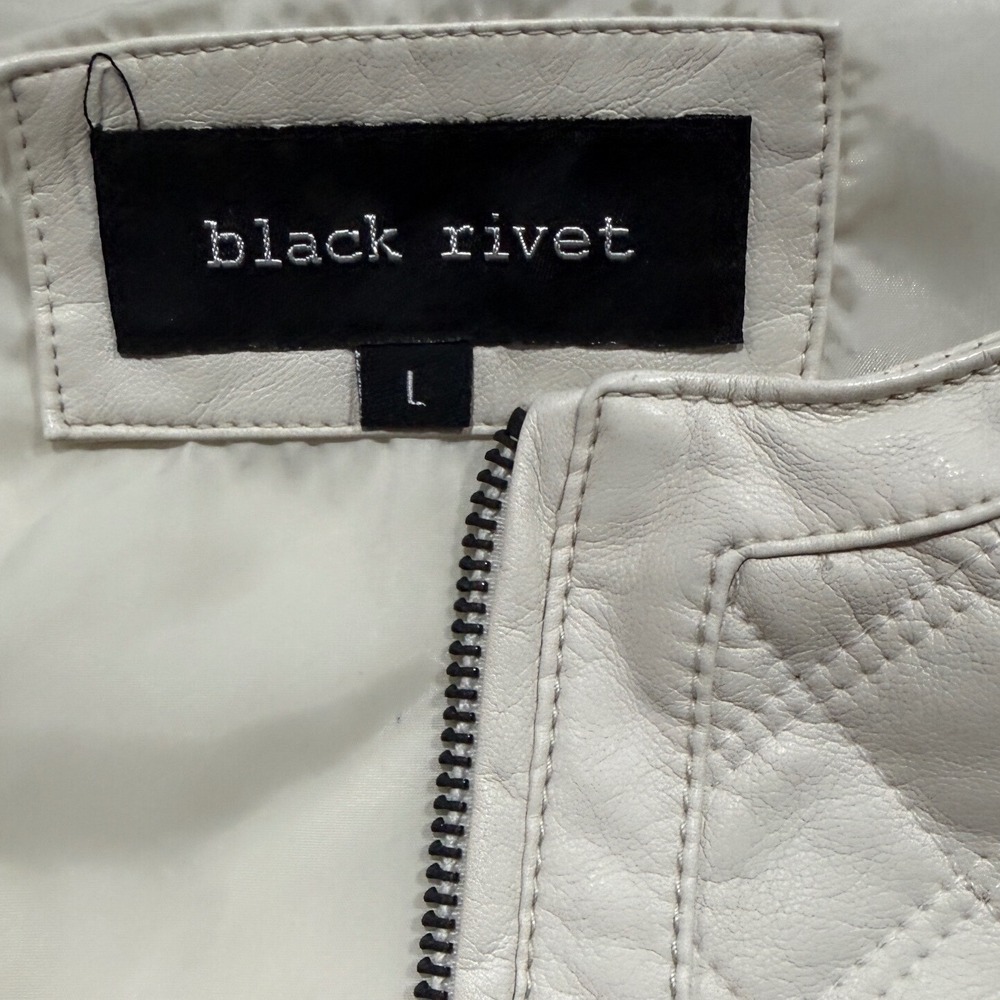 Black Rivet Womens Quilted Faux Leather Moto Jacket Cream Off-White Size L - Picture 3 of 8